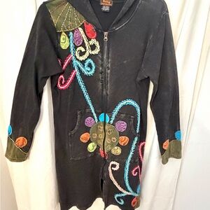 Rising International Black Hoodie with Colorful Embroidery